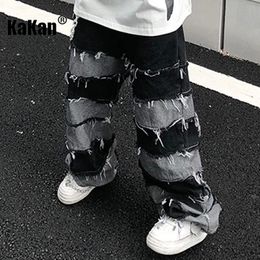 Men's Jeans Kakan - American High Street Antique Tassel Jeans for Men Dropped Wide Leg Hip Hop Lazy Long Pants K27-56 231124