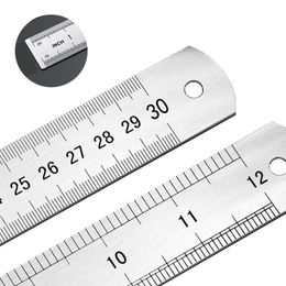 30 cm/12inch metall härskare aluminiumlegering dubbel sida rak linjal mätverktyg studie studentskolekontor varaktigt w0004