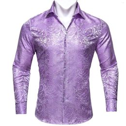 Men's Casual Shirts Luxury Silk For Men Violet Spring Autumn Paisley Lapel Long Sleeve Embroidered Fit Party Wedding Barry.Wany CY-0416