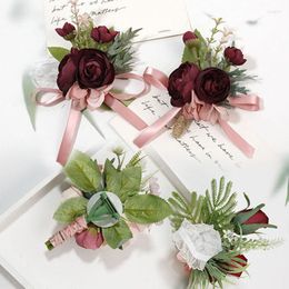 Decorative Flowers 1PC Elegant Bridal Wrist Wedding Corsage Hand Flower Groom High Grade Fashion Supply