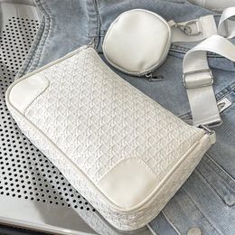 Evening Bags Women's Square Shoulder Bag Pu Leather Weave Pattern Ladies Composite Purses And Handbags Wide Strap White Female Crossbody