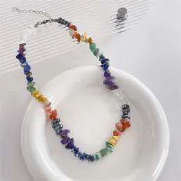 Pendant Necklaces Colorful Beaded Necklace Natural Stone Choker Stainless Steel Neck Chain For Women Summer Sweet Fashion Dopamine Jewelry