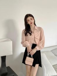 Women's Blouses 2023 Summer French Style Vintage Turn-dwon Collar Woman Shirts With Big Bowknot Sweet Office Lady Elegant