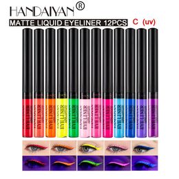 Eye Shadow/Liner Combination HANDAIYAN Coloured Eyeliner Kit 12 Color/Set Matte Waterproof Liquid Colourful UV Light Neon Eye Liner Pencil Set Makeup Cosmetics 231124