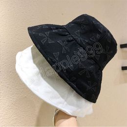 Bow Printing Bucket Hats for Women Men Summer Hip Hop Panama Bob Caps Foldable Solid solids Cotton Sun Fisherman Hat