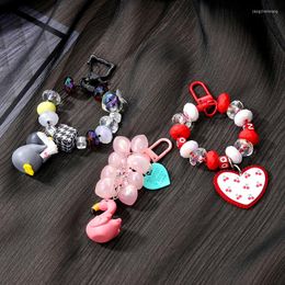 Keychains Penguin Flamingos Heart Letters Beads Keychain Keyring For Women Bling Cute Fruit Animal Bag Car Key Holder Airpods Box Jewelry