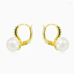 Stud Earrings Aide 925 Sterling Silver Shiny Round Imitation Pearl For Women Girls Minimalist Zircon Pave Circle Earlobe Buckle