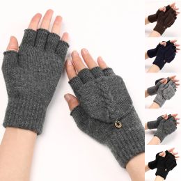 Unisex Knitted Gloves Thicken Gloves Solid Colour Gloves Classic Exposed Gloves Soft Crochet Fingerless Mittens Winter