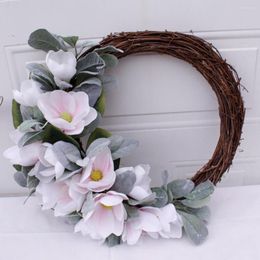 Decorative Flowers Artificial Magnolia Peony Wreath For Front Door Farmhouse All Seasons Christmas Wedding Half Coverage