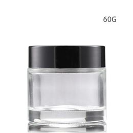 112PCS/LOT 60G glass Cream Jars Empty bottle Cosmetic Containers with Inner Liners and black Lids cosmetic packaging