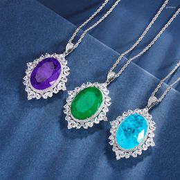 Pendant Necklaces EYIKA Oval Shape Blue Paraiba Necklace Purple Fusion Stone Semi Joias For Women Created Emerald Party Jewelry