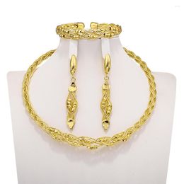 Necklace Earrings Set Dubai Luxury Gold Colour Twisted Beads Earring Bracelet Jewellery Ethiopians Women Wedding Party Gifts