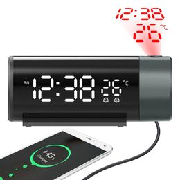 Desk Table Clocks LED Digital Alarm Clock 180° Rotation Electronic Projector Watch Time Projection Bedroom Bedside Automatic Backlight 231124