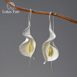 Stud Lotus Fun 18K Gold Long Hanging Calla Lily Flower Dangle Earrings for Women Real 925 Sterling Silver Luxury Fine Jewellery 231124