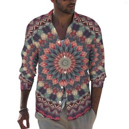 Men's Casual Shirts Retro Mandala Man Bohemia Print Shirt Long Sleeve Cool Stylish Blouses Autumn Graphic Clothing Large Size