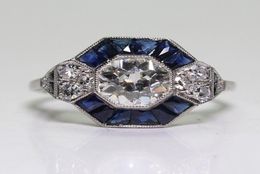 Antique Jewellery 925 Sterling Silver Diamond Sapphire Bride Wedding Engagement Art Deco Ring Size 5126881190