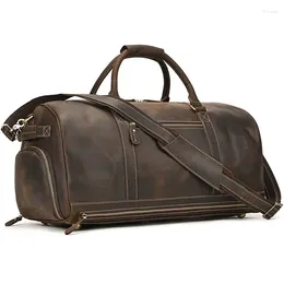 Duffel Bags Crazy Horse Belt Shoe Position Fitness Bag Retro Travel Wet And Dry Separation Leather Handbag Luggage