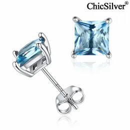 Stud Earrings ChicSilver Princess Cut Birthstone 925 Sterling Silver Tiny Dainty Sparkling Birthday Gemstone Jewelry For Women