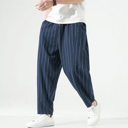 Men's Pants Mens Pants Casual Stripe Harem Pants Male Loose Japanese Style Straight Vintage Men Woman Trousers Cotton Linen Streetwear 230426