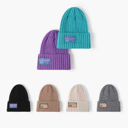 Beanie Skull Caps Autumn and winter Korean letter sewn cloth brimless urinal Hat Women's fashion outdoor warm pointed wool hat couple knitted hat