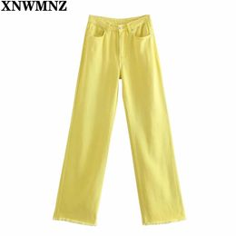 Jeans xnwmnz women wideleg jeans colorato a pieno lungometraggio pantaloni di denim ad alta vita casual pantaloni jeans autunno pantaloni streetwear