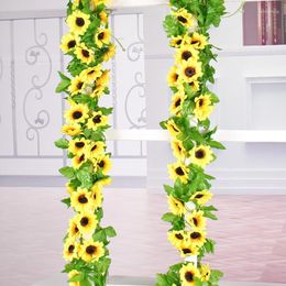 Decorative Flowers Yellow Artificial Flower Vine Sunflower Wreath Wedding Decoration Arch