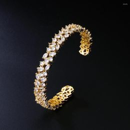 Bangle RAKOL 2023 Luxury Full Cubic Zirconia Crystal Bracelet & Bangles For Women Geometric Jewelry Bridal Engagement Accessories