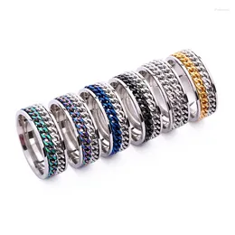 Cluster Rings 2 Layer Spinner Rotatable Chain Stainless Steel Couple Ring Rotable Gift For Women Man