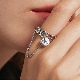 Cluster Rings Fashion Hip-hop Punk Metal Disc Chain Tassel Opening Adjustable Ring Female Personality Temperament All-match Party Jewellery