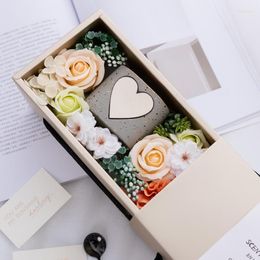 Decorative Flowers Home Decor Artificial Gift Box Scented Candle Romantic Valentine's Day Soap Flower Rose Wedding Table Decoration