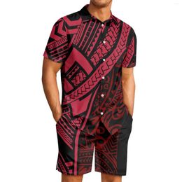 Men's Tracksuits Polynesian Tribal Fijian Totem Tattoo Fiji Prints Beach Casual Comfort Polyester Fabrics Cuban Collar Purple Shirt Suit