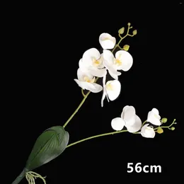 Decorative Flowers White Orchid With Leaf Artificial Butterfly Flower Plastic Petal Wedding Floral Event Party Decoration 56CM