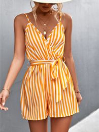 Women's Jumpsuits Rompers Summer Sexy V-Neck Jumpsuit For Women Casual Stripe Sleeveless Loose Romper Shorts Beach Playsuit Female Outfit 230426