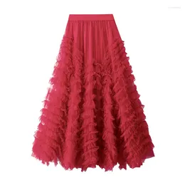 Skirts OHRYIYIE Blue Pink Floor-Length Maxi Long Tulle Skirt Women Autumn Winter Sweet High Waist A-Line Female Party Lady