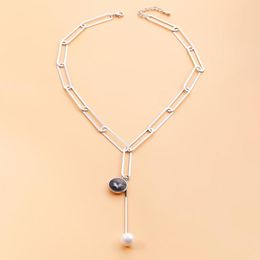 Chains 2023 Simple Gold Silver Long Link Chain Necklace For Women Fashion Large Round Crystal Pearl Pendants Female Jewellery Accessories