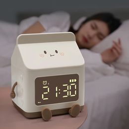 Desk Table Clocks Creative Milk Carton Electronic Alarm Clock for Students Mini Timing Cute Children's Cartoon Bedroom Wake Up 231124