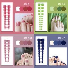 False Nails 24P Acrylic Toenails Tips Bright Faced Press On Art Removable Fake With Glue Full Cover Artificial Toe Nail 230425