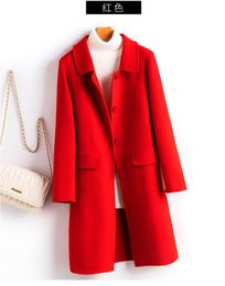 Women's Wool Blends 2024 New Double sided Woollen Coat Women's Mid length Doll Neck Slimming and Slimming Style 201218