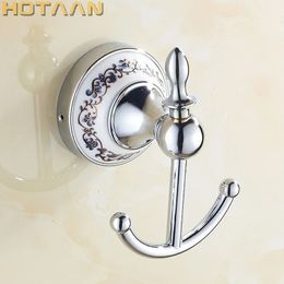 Towel Racks Ceramic Robe Hooks Chrome Stainless Steel Towel Hook Robe Hook Wall Hanger Bathroom Accessory Organizer Clothes Rack HYT-11802-C 231124