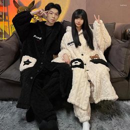 Men's Sleepwear Autumn And Winter Coral Fleece Couple Pajamas Women Can Be Worn Outside Bear Cute Thickened Flannel Home Wear Set