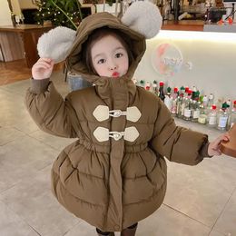 Down Coat 2023 Winter Princess Girls Coats Cute Cartoon Bear Hooded Top Outerwear 2-9 Years Baby Warm Outfit Kids Cotton Thicken Jackets