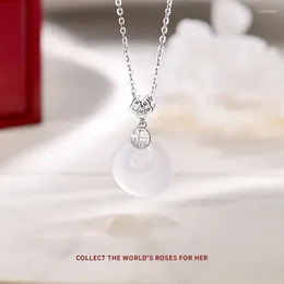 Chains 925 Sterling Silver Chalcedony Geometric Necklace For Women Girl Cloud Hollow Out Design Jewellery Party Gift Drop