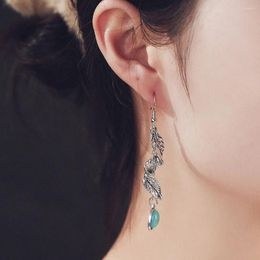 Dangle Earrings Vintage Turquoise Drop For Women's Ethnic Retro Feather Spiral Pendant Ear Hook Beach Fashion Party Jewellery Gift