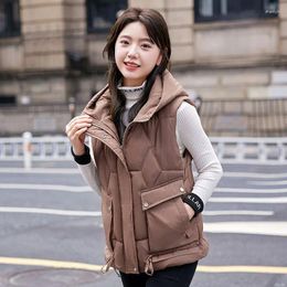 Women's Vests 2024 Autumn Winter Cotton- Padded Vest Women Hooded Korean Fashion Thick Warm Waistcoat Ladies Casual Sleeveless Jacket R114