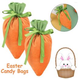 Gift Wrap 2/10Pcs Mini Easter Carrot Velvet Candy Bags Jewelry Basket With Drawstring Bag