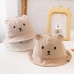 Ins Spring Summer Baby Bucket Cute Bear Ear Newborn Panama Cap Solid Color Outdoor Beach Kids Boy Girl Sun Hats Bonnet