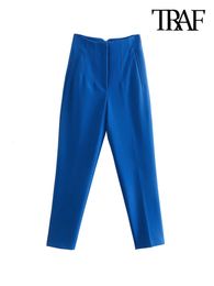 Women's Pants Capris TRAF Women Chic Fashion With Seam Detail Office Wear Pants Vintage High Waist Zipper Fly Female Ankle Trousers Mujer 230425