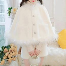 Work Dresses Poncho Skirt Sets Women 2023 Autumn Winter Mink Fluffy Collar Cloak Jacket Mini Fashion Cute Fairy Chic Two-Piece Suit