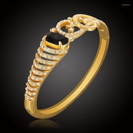 Bangle ERLUER Dubai Gold Colour Bracelets Bangles For Women Girls Black Austrian Crystal Rhinestone Wedding Fashion African Bracelet