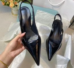 Luxury Triangle Brushed Leather Sandals Shoes for Women Slingback Pumps Luxury Footwear Women High Heels Party Wedding Dress 35-40